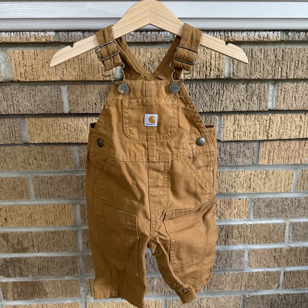 Carhartt Infant Canvas Bib Overalls 3 months Adjustable Straps Brown